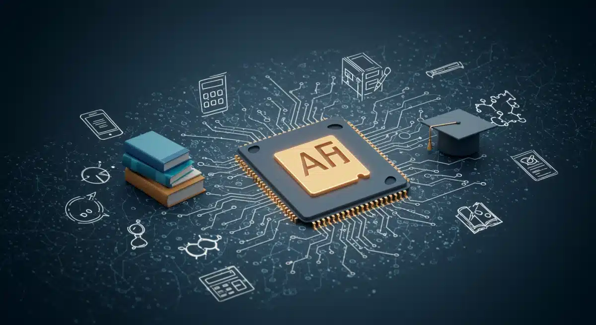 Complex AI algorithm integrating with K-12 educational symbols.