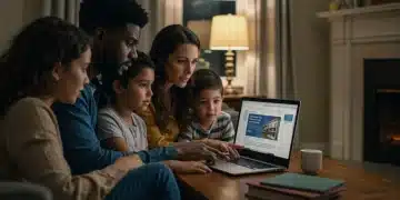Family applying for emergency rental assistance on a laptop