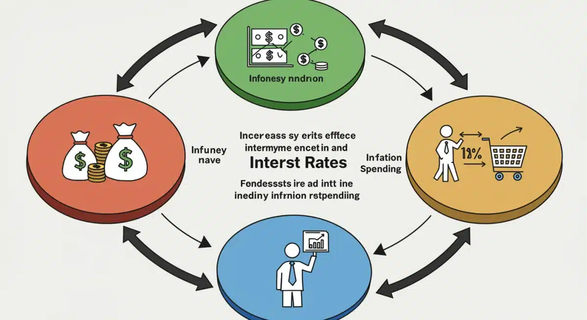 Graphic showing federal interest rates, inflation, and consumer spending interconnected.