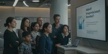 People reviewing Medicaid enrollment information on a digital screen for 2025 changes