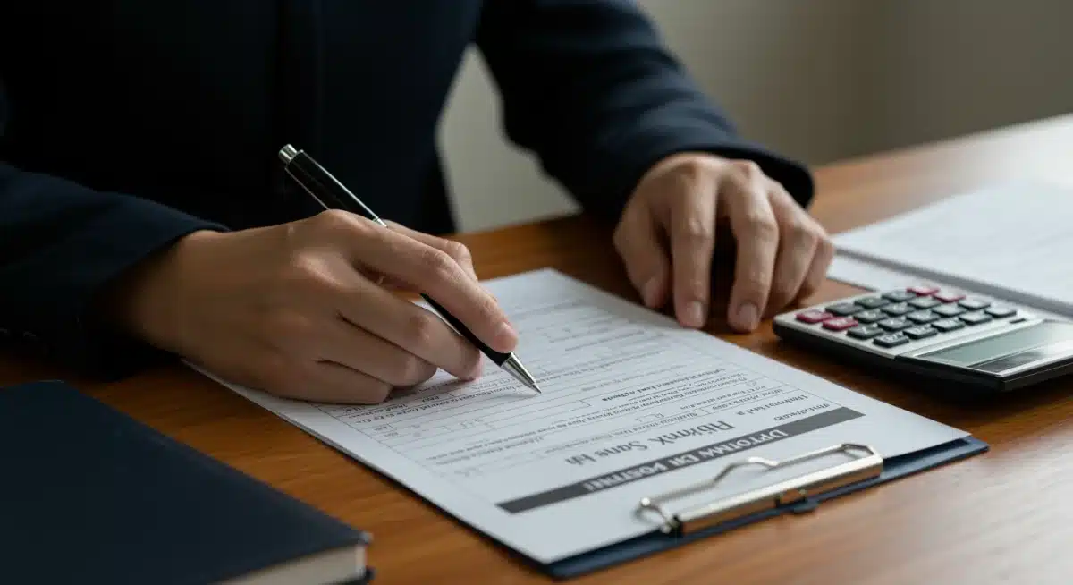 Person filling out Medicaid renewal forms and documents