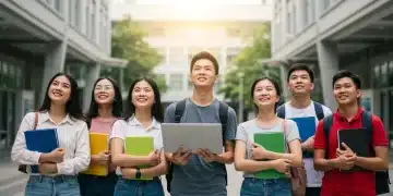 Students enthusiastically looking towards educational opportunities and financial aid