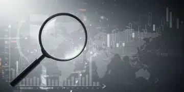 Financial chart with magnifying glass, symbolizing strategic investment planning for 2025 economic outlook.