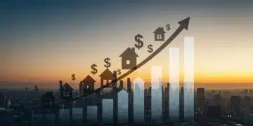 Graph showing rising interest rates affecting homes and money, symbolizing financial impact.