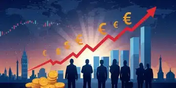 Dynamic illustration of U.S. economic growth, stock market rebound, and positive financial outlook for 2025, with diverse participants.