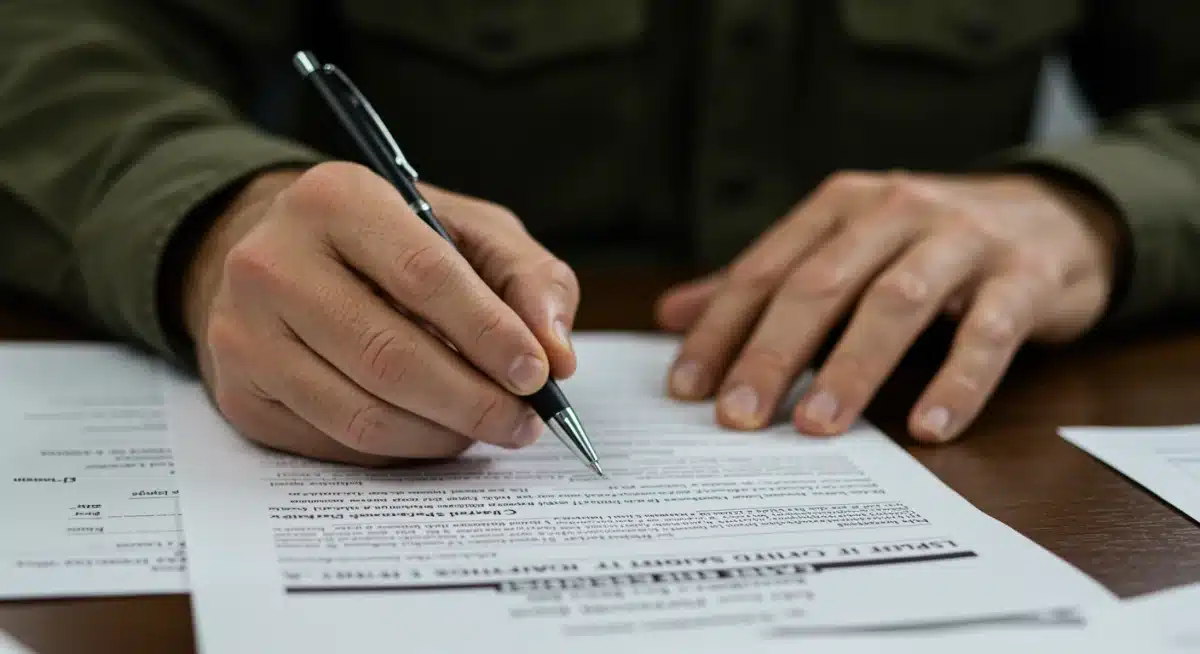 Veteran signing educational benefits application form
