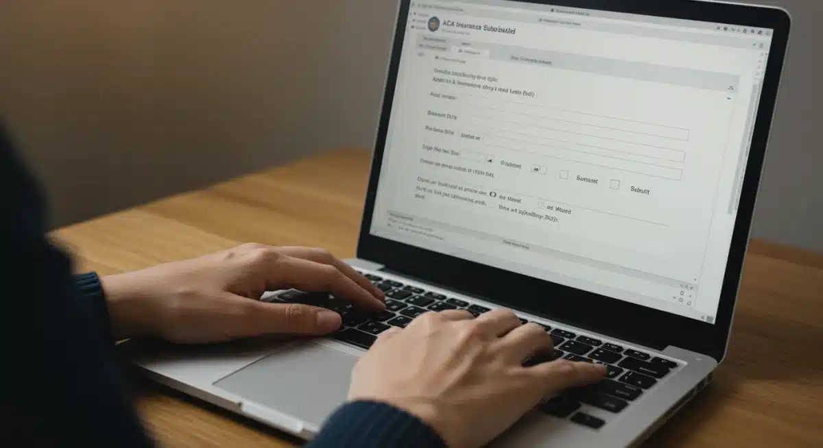 Hands typing on laptop, completing a 2026 ACA subsidy application form online.