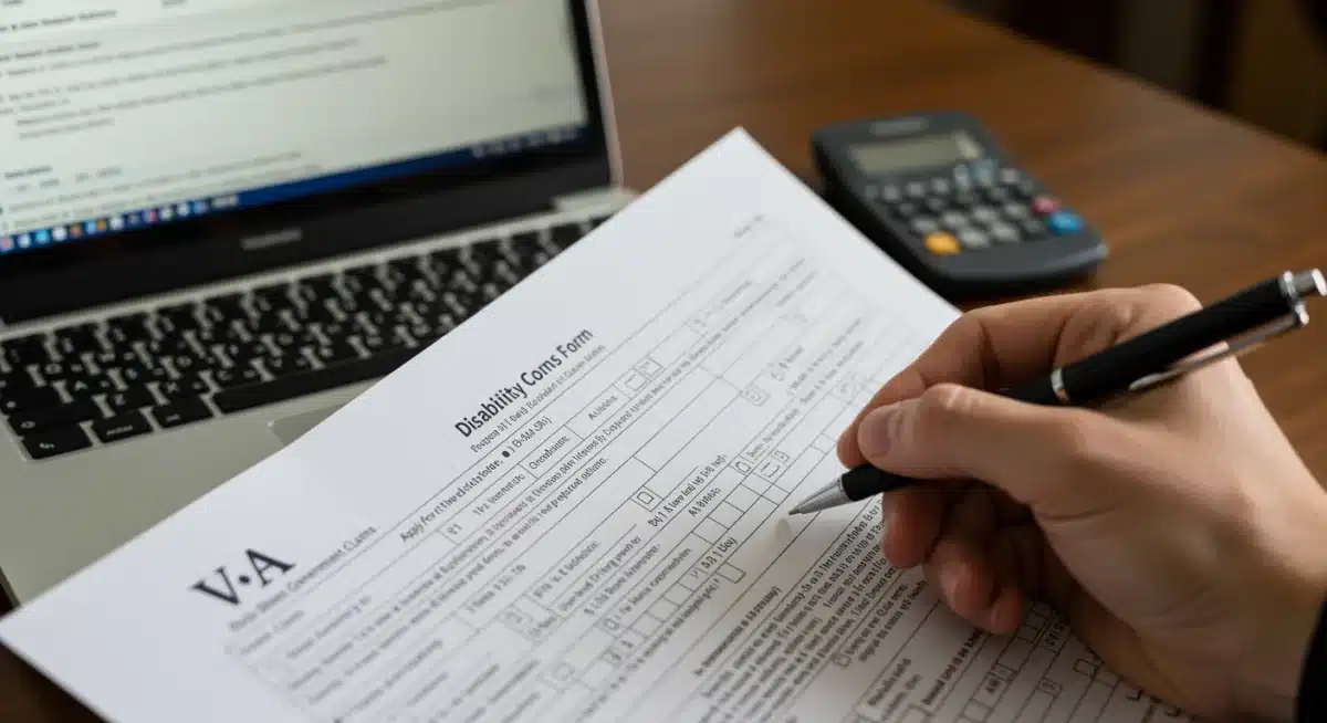Veteran filling out disability compensation application forms
