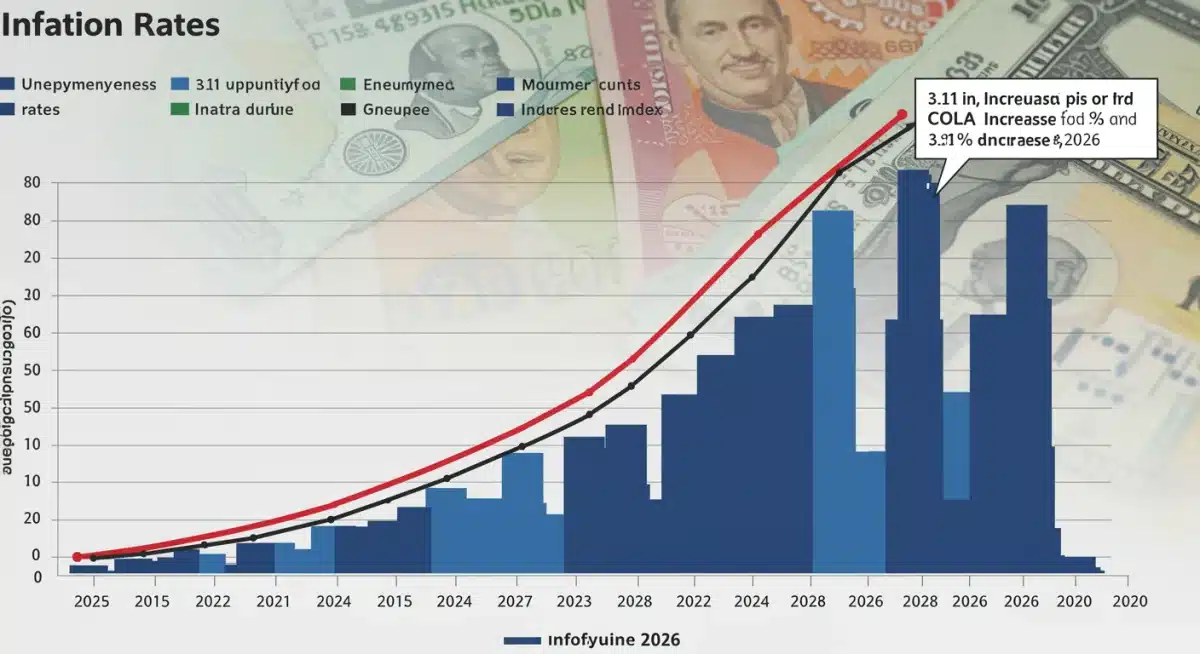 Inflation rate graph influencing 2026 Social Security COLA.