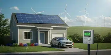 Modern home with solar panels and electric car, symbolizing renewable energy adoption.