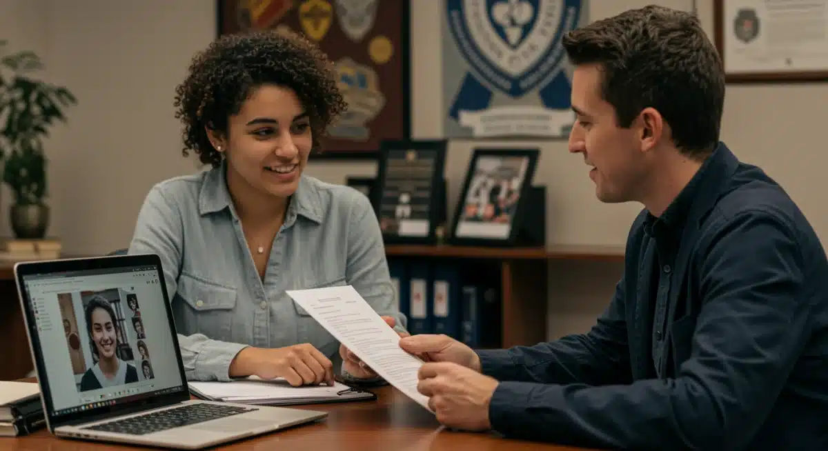 Student presenting a strong personal essay to an admissions counselor