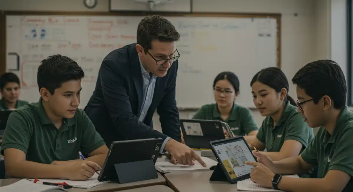 Teacher and students using AI learning platform