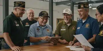Veterans accessing benefits information at a community center