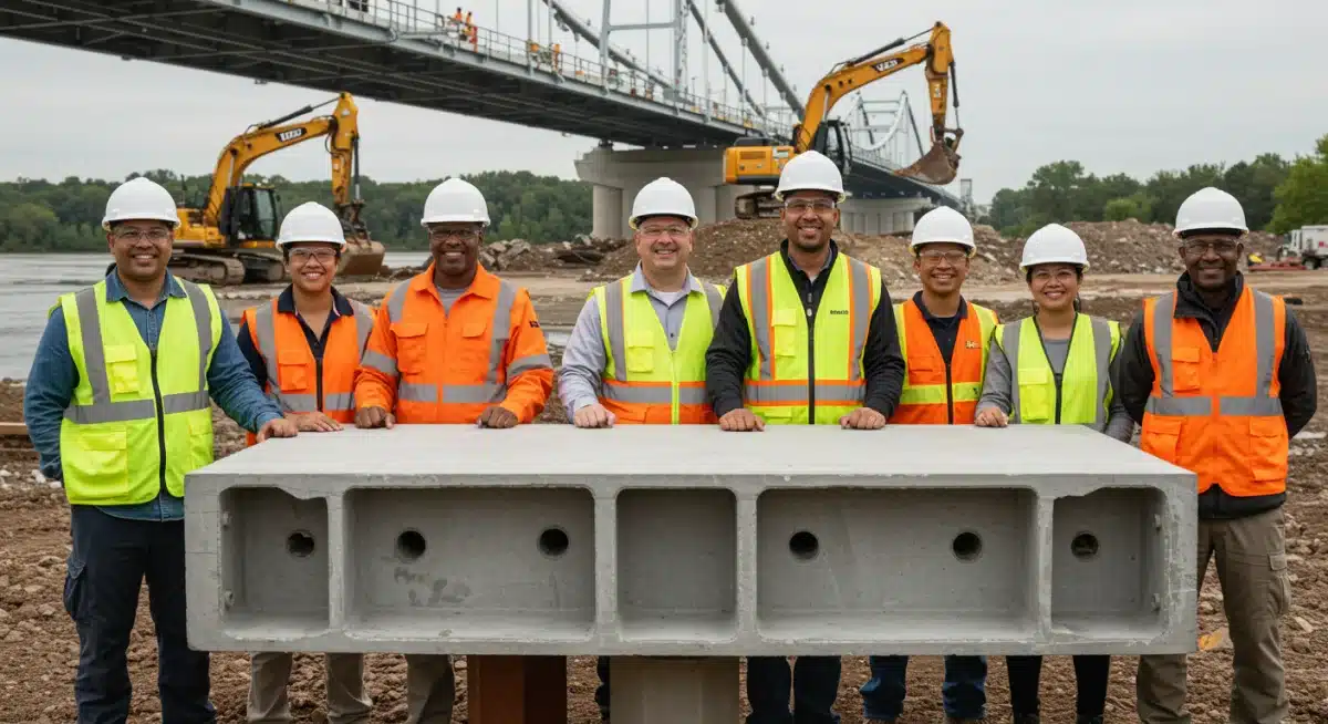 Construction workers on a modern bridge project, symbolizing job creation and infrastructure development.