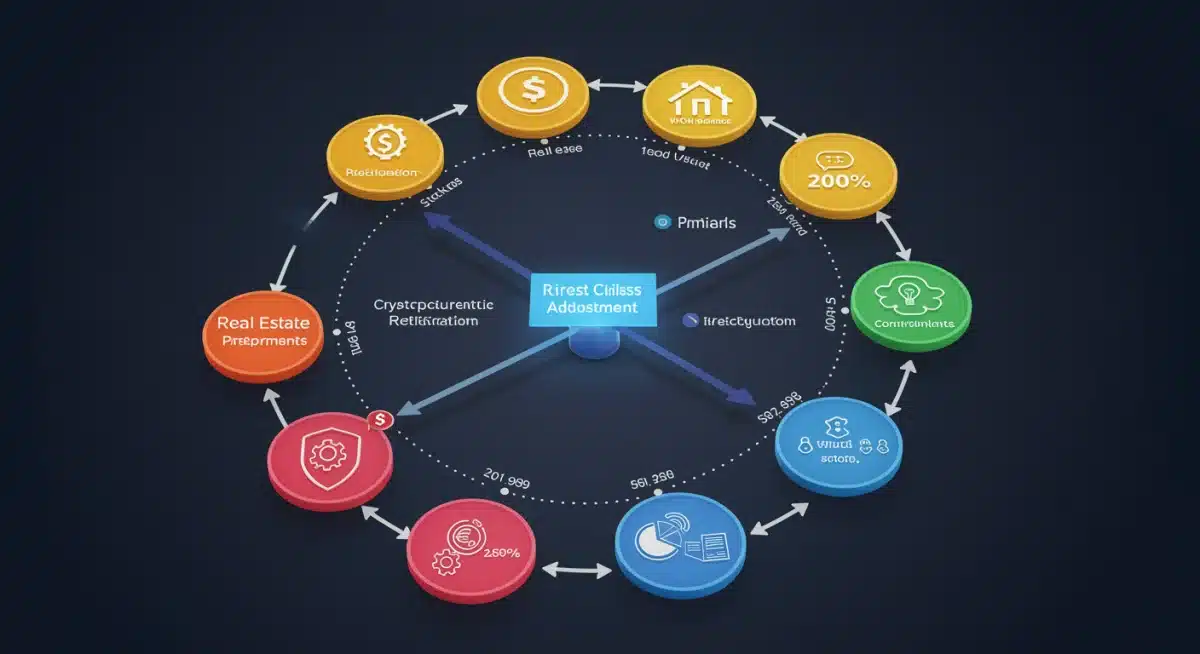 Dynamic infographic showing asset allocation and rebalancing across diverse investment types