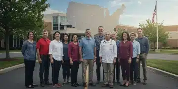 Diverse group benefiting from Medicaid expansion in 2026 with healthcare facility backdrop