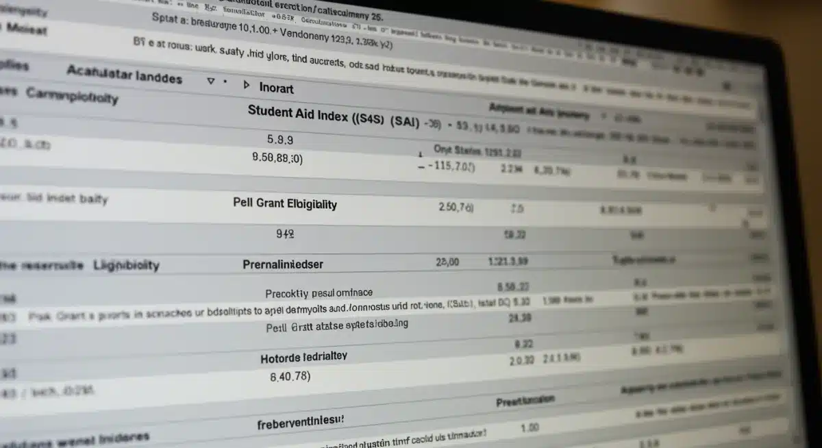 Computer screen showing Student Aid Index and Pell Grant calculations.