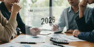 People analyzing 2026 tax law changes on a digital screen for financial planning.