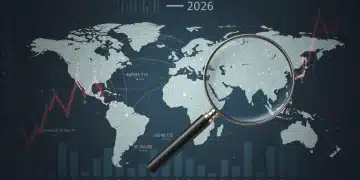 Global trade map showing interconnected routes and economic trend charts, highlighting U.S. trade dynamics in 2026.