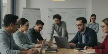 Diverse adults learning in modern classroom, focused on skill development and career advancement.