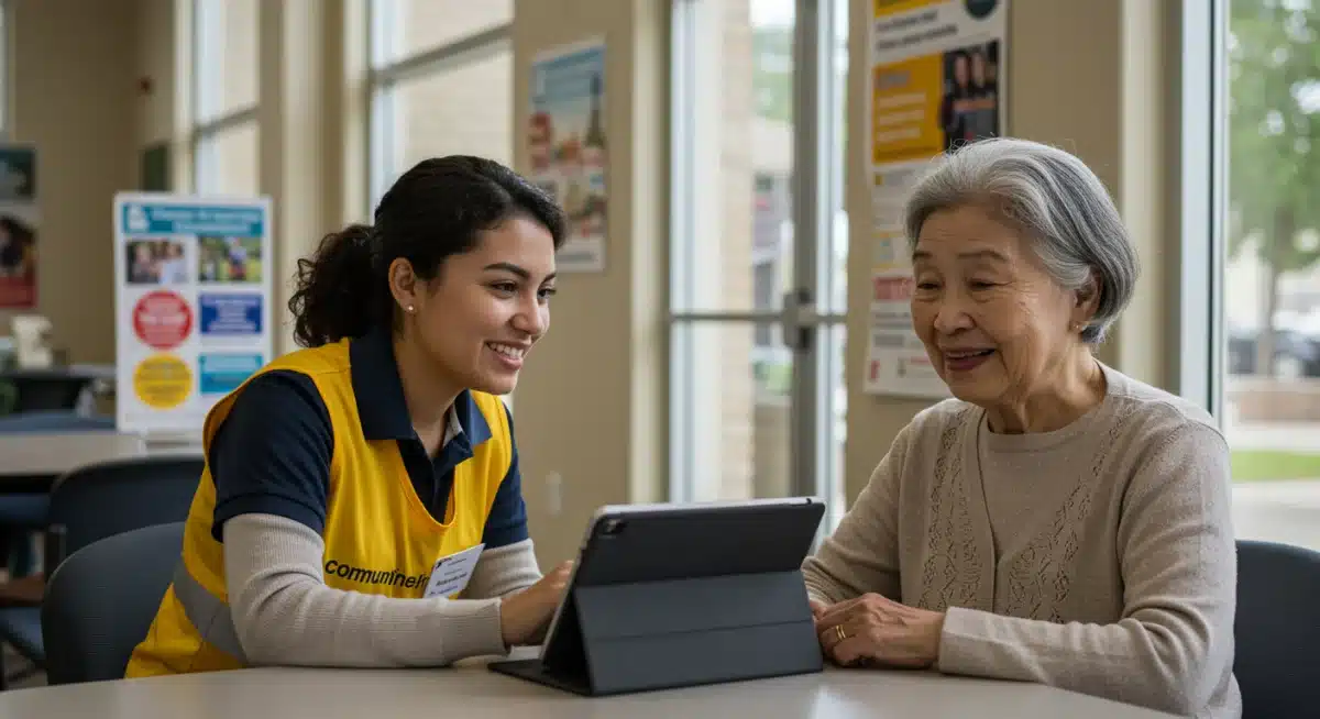 Community worker assisting elderly with LIHEAP application