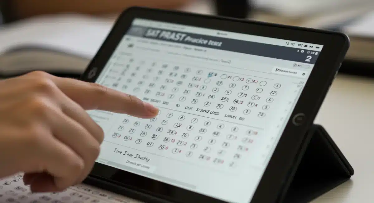 Student navigating digital SAT practice test on tablet