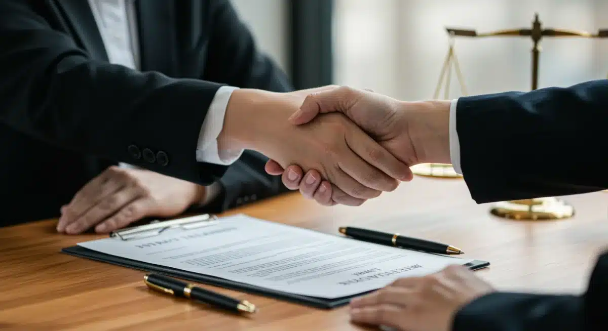 Professional handshake over legal documents, signifying expert estate planning consultation.