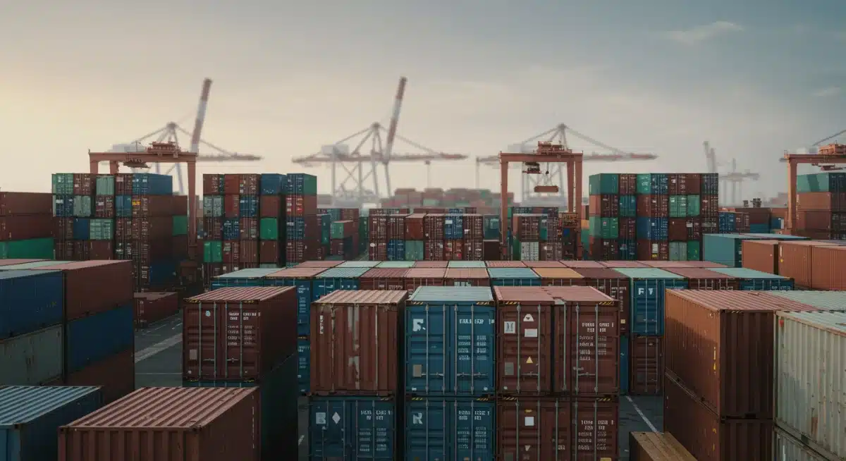 Shipping containers at a busy port representing supply chain bottlenecks