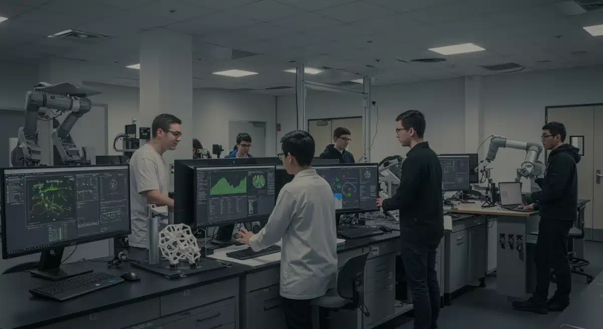 Students engaged in hands-on research in a high-tech university lab