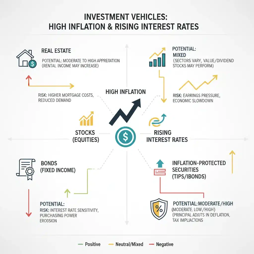 Infographic of investment strategies against inflation and rising rates