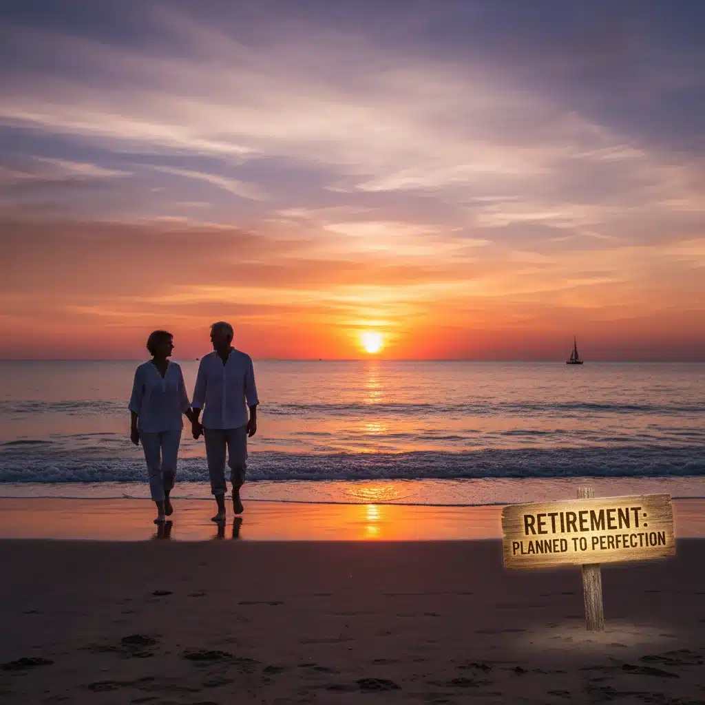 Couple enjoying a peaceful beach sunset, symbolizing a comfortable retirement