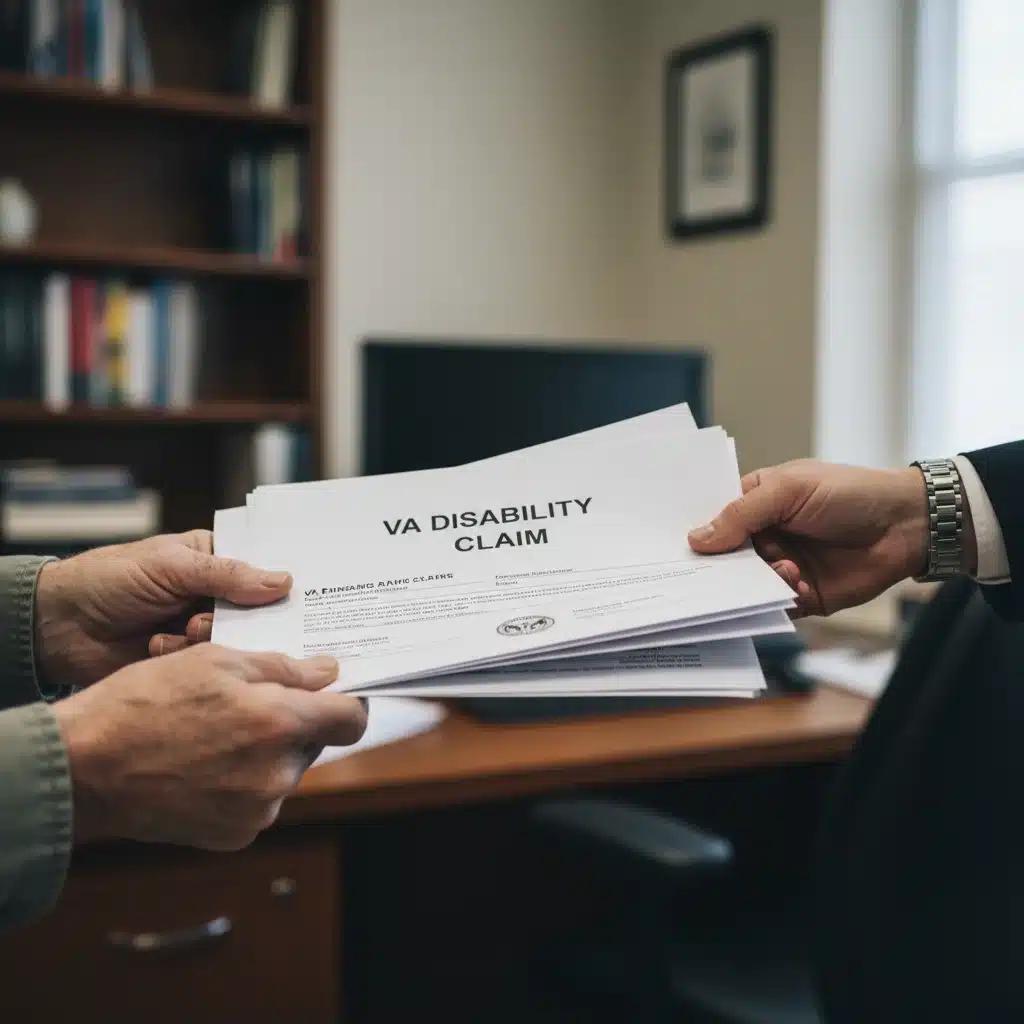 Veteran and VA representative reviewing disability claim documents