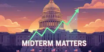 US Capitol Building with voting elements and economic charts, representing the 2026 Midterm Elections and their economic impact.