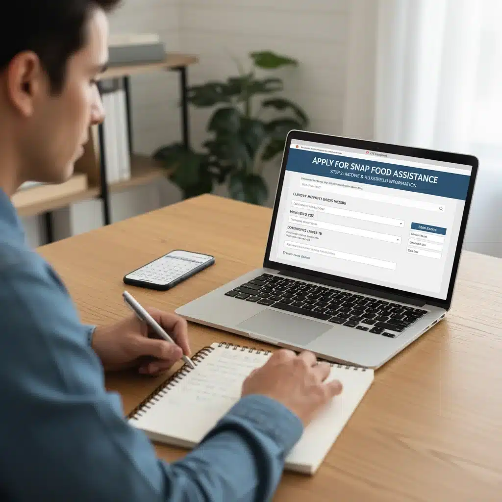 Person filling out SNAP benefit application online on laptop
