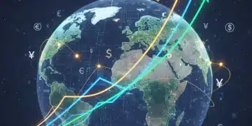 Futuristic stock market trends with upward graphs and global connectivity, symbolizing the 2026 outlook.