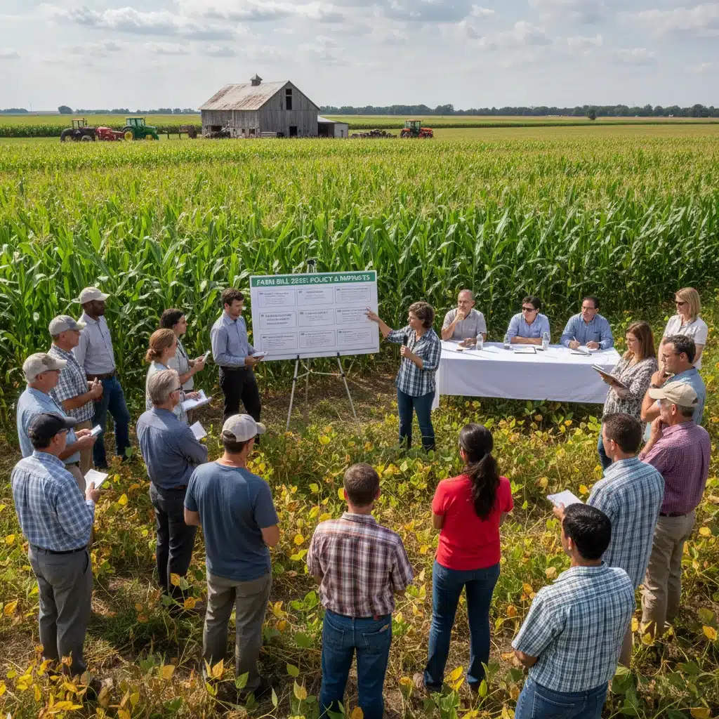 Farmers discussing agricultural policies in a field setting, representing policy impact.