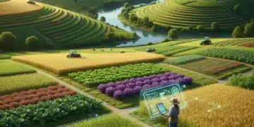 Agricultural landscape with farmer examining crops, symbolizing 2026 Farm Bill impact.
