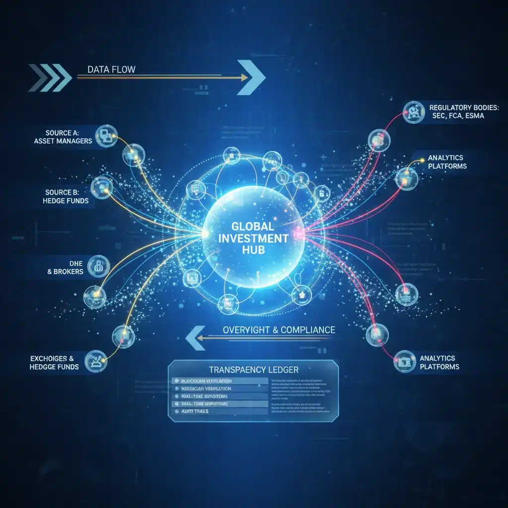 Complex infographic showing financial data flow and regulatory oversight